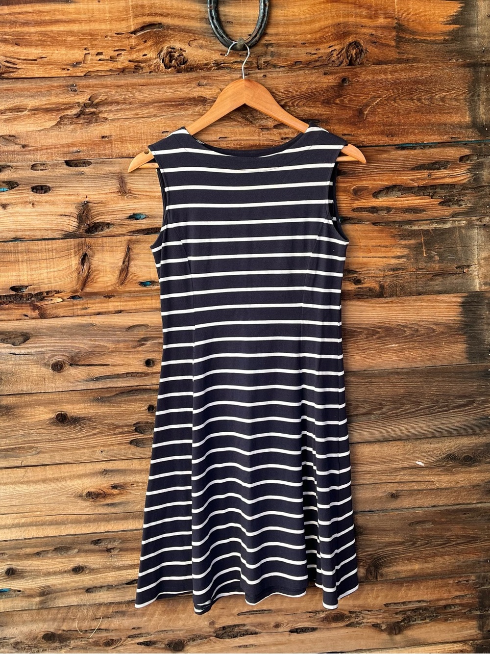 UNIQLO | Navy and White Striped Sleeveless A-Line Dress L